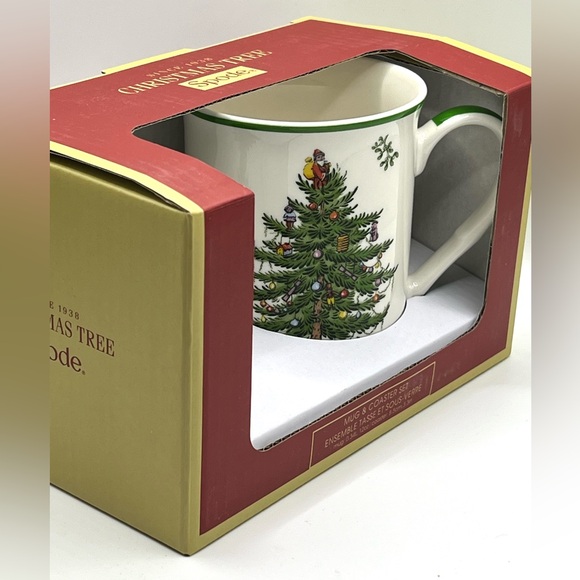 Spode Christmas Tree Ceramic Coffee Tea Mug 12 oz & Round Coaster 3.3" Set NIB - Picture 9 of 10